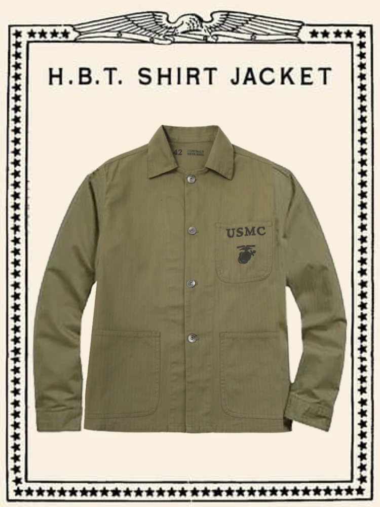 

USMC Print Workwear Jaet Fibone Pattern HBT American Military Retro P4 Outerwear Loose Fit Faion Urban Sle Spring Au...