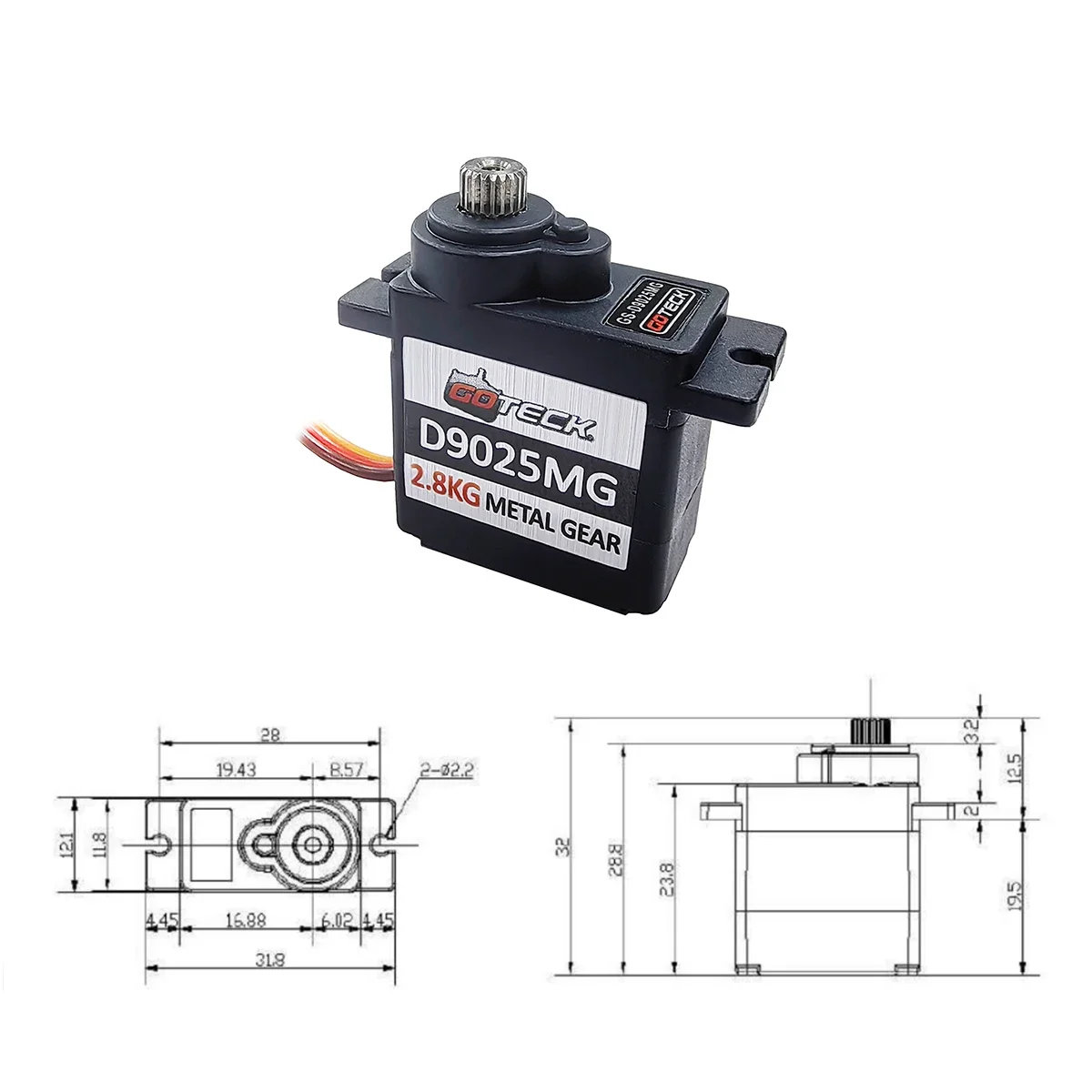 GOTECK 2 STKS D9025MG 9g Mini Servo Micro Full Metal Gear Digitale Servo Met Metalen Hoorn voor RC Auto Boot Vaste Vleugel Robot Speelgoed