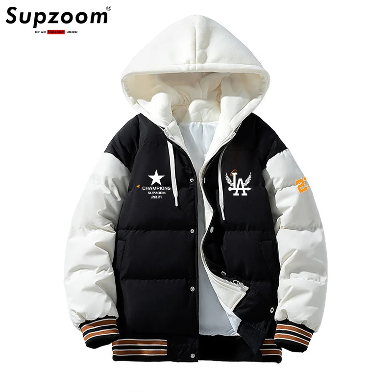 Supzoom New Arrival Casual Embroidery Mens Winter Trendy Fake Two-piece Hooded Bread Suit Couple Cotton-padded Jackets And Coats