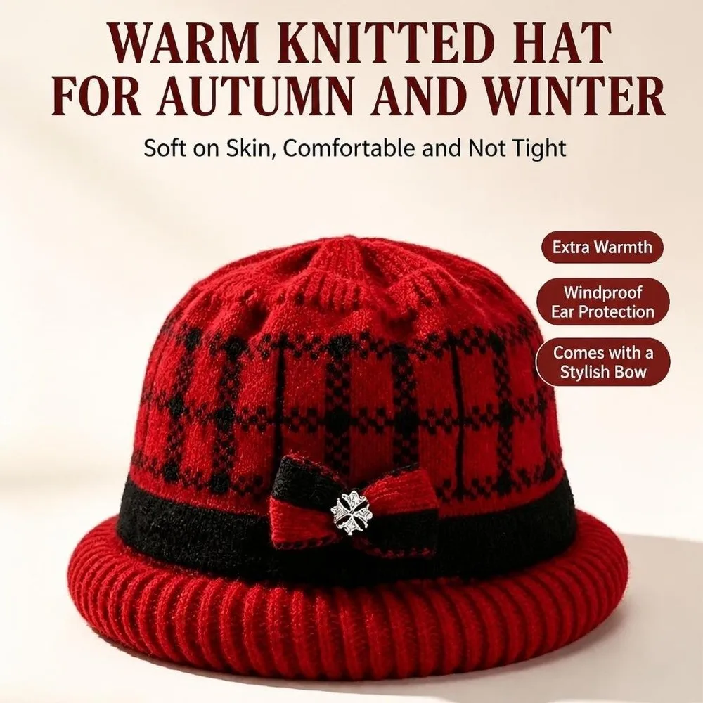 Fashion Thickened Knitted Woolen Hat Windproof Keep Warm Middle-aged Mom Hat Cold-proof Beanie Cap Winter