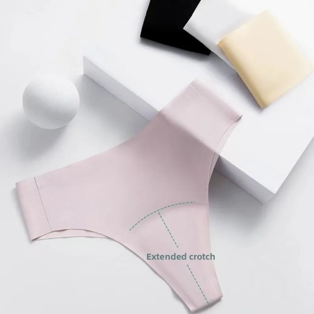 

T-back Ladies Ice Silk Panties Invisible Mid Waist Anti-embarrassment Briefs Solid Color Ice Silk Seamless Underwear Fitness