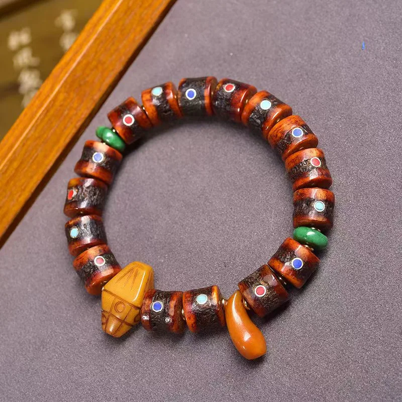 

Натуральные бусины из кости яка с обратным потоком, браслет с одной оберткой, тибетские предметы коллекционирования, устройство для четков с автографом, аксессуары для протирания игральных костей, браслет