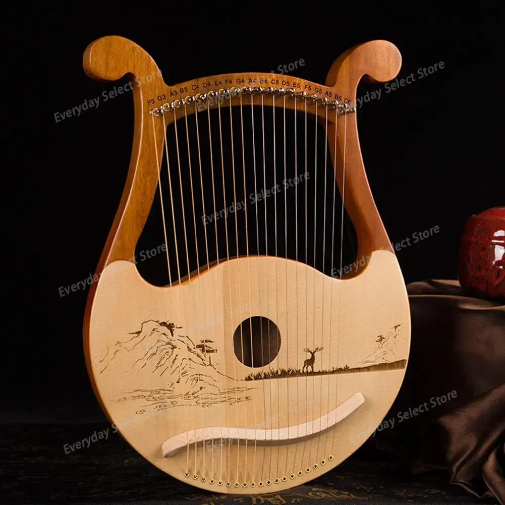 High Quality 19 String Lyre Harp Mahogany Music Instrument With Spare Strings Tuning Wrench Greek Classical Musical Instrument