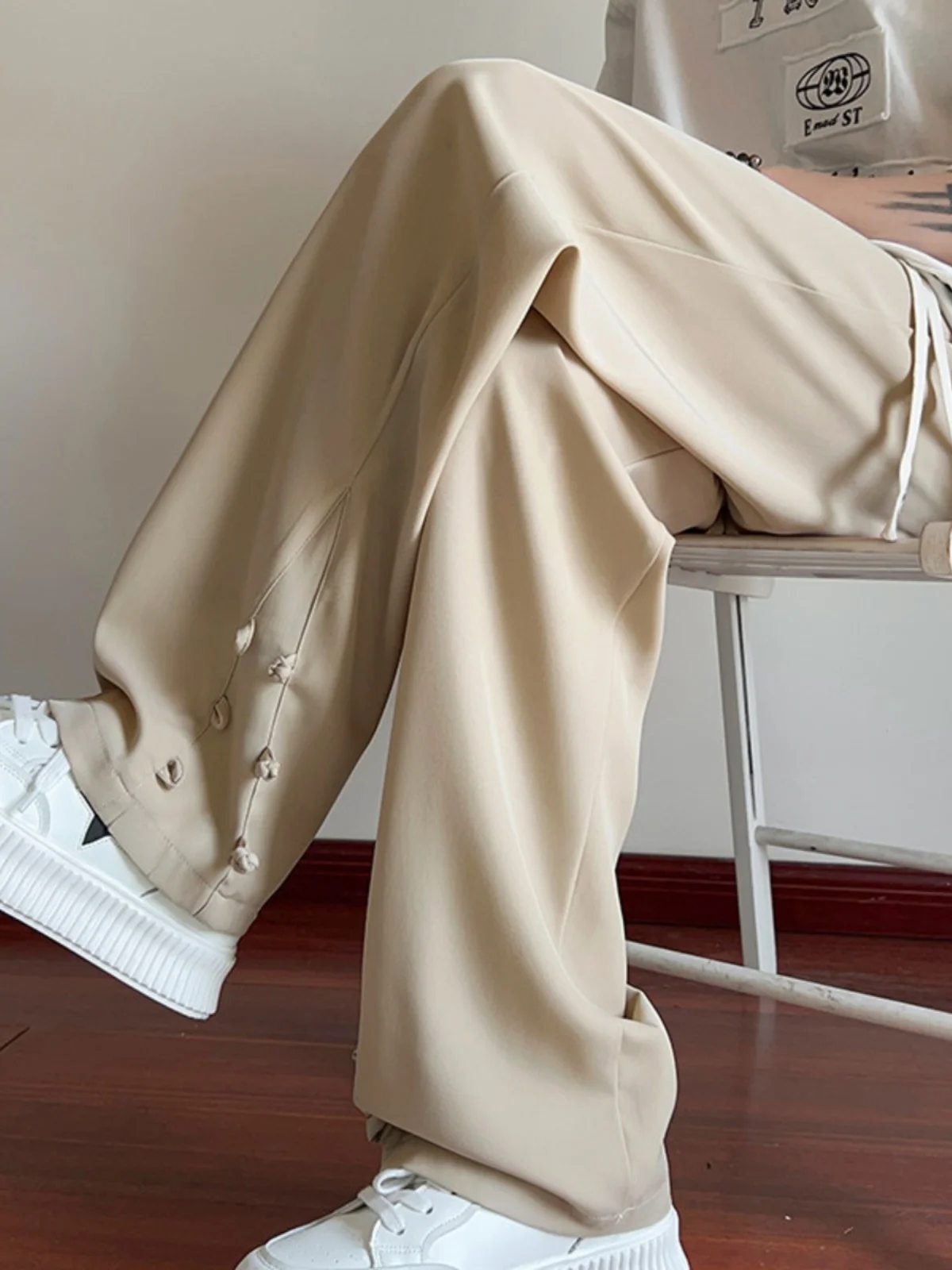 

Новые китайские свободные брюки из ледяного шелка для мужчин, летние, тонкие, прямые, широкие, с пуговицами, удобные