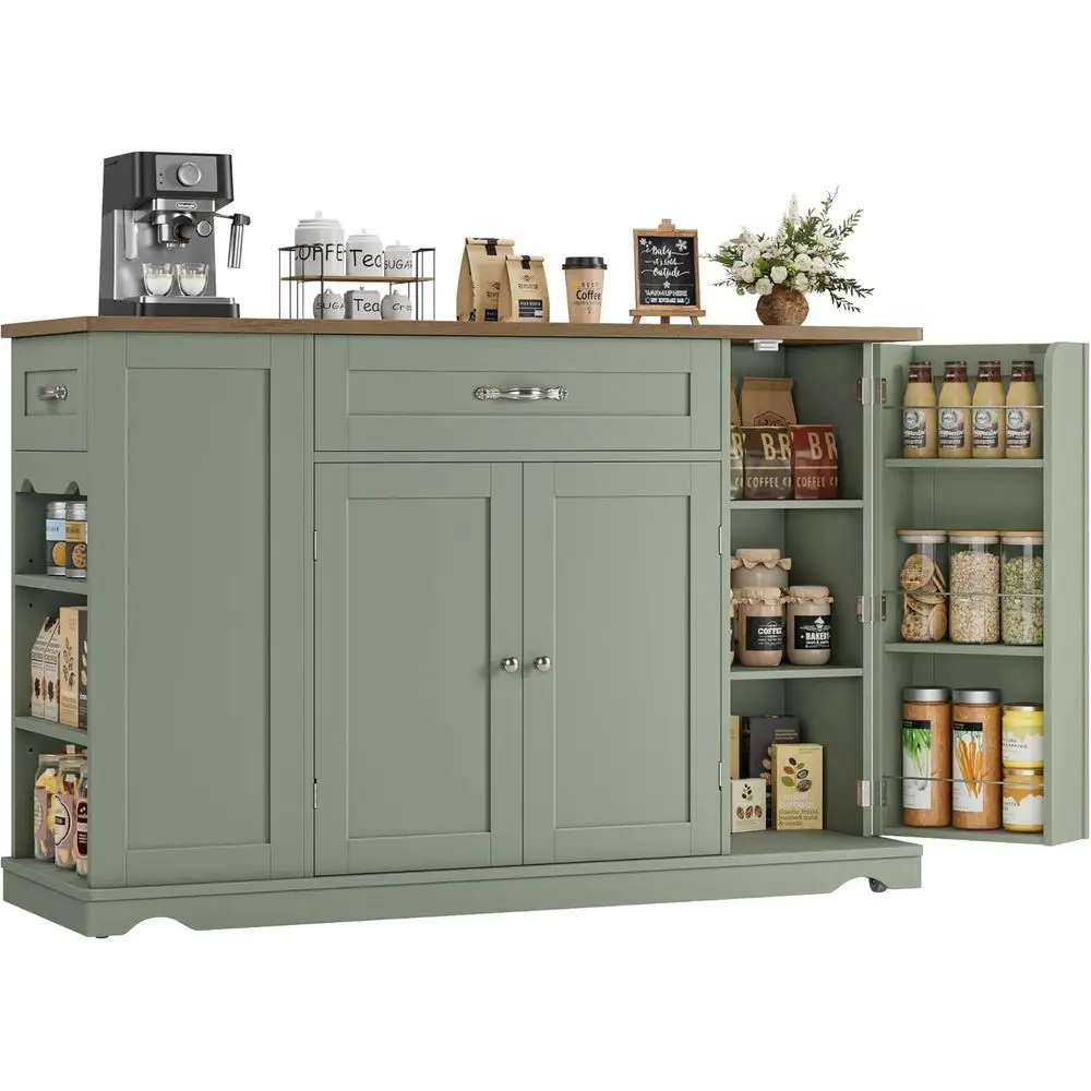 

Kitchen Island Cart with Storage, 47'' Kitchen Storage Island on Wheels with 2 Ders, Rolling Island Table with Adjustable Shelve