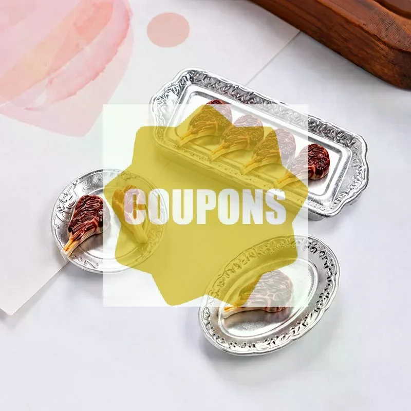 10pcs Miniature Simulated Steak Set Vintage Silver Serving Trays Perfect For Dollhouse Kitchen Diorama Craft Projects