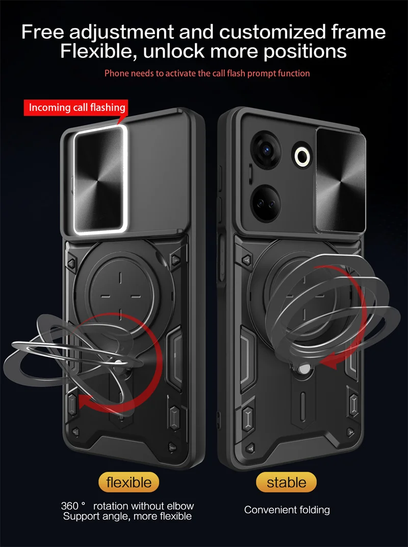 For Tecno Camon 20 Pro 4G 5G Case Magnetic Car Holder Ring Armor Phone Case For Tecno Camon20 20Pro Slide Lens Protect Cover