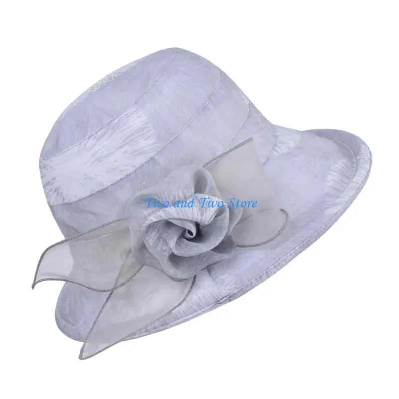 

HX6F Elegant Foldable Sun Hat with Flower Design for Women Lightweight and Breathable Polyester for Beach and Outdoor Activities