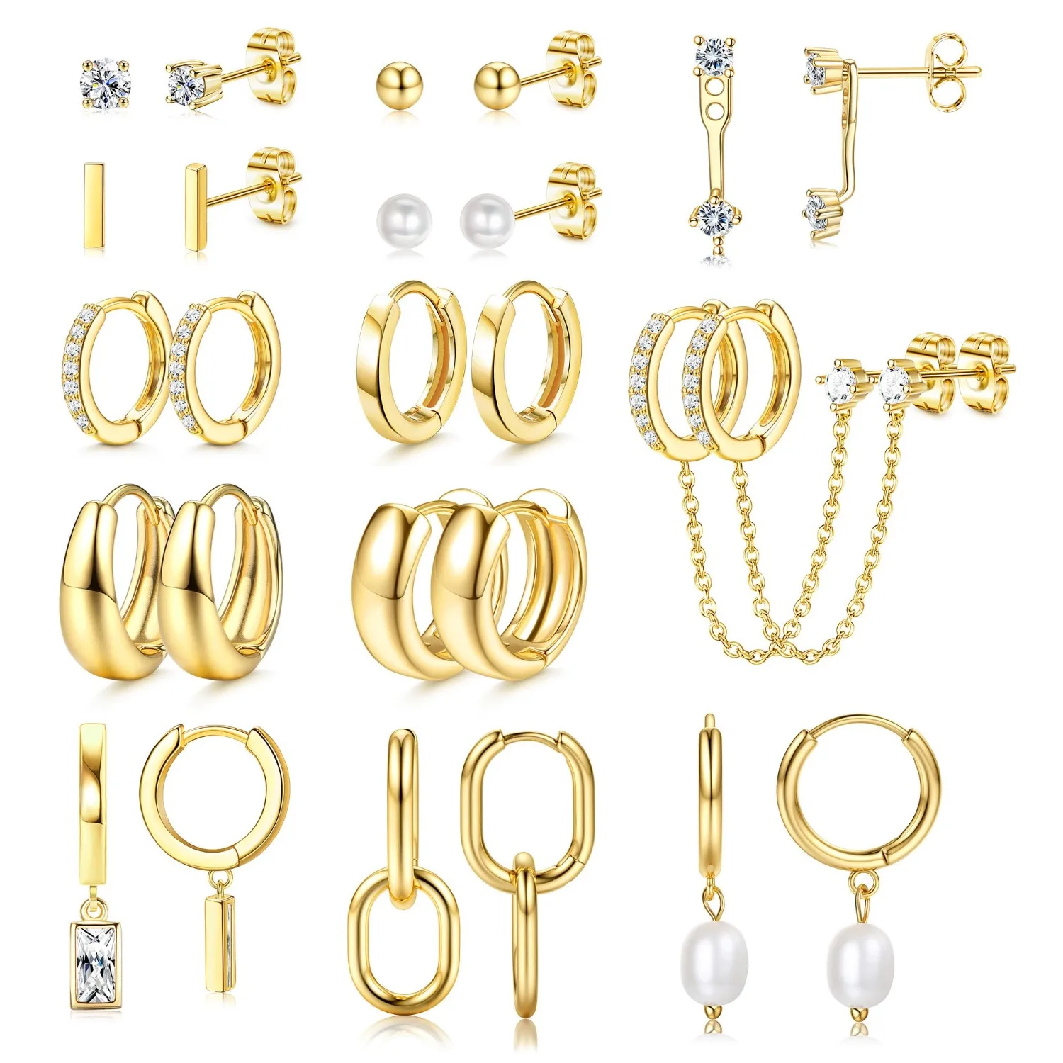 

Drperfect 1Pair Stud Hoop Earrings Set for Women Hypoallergenic Gold Plated Huggie Pearl Dainty Lightweight Earrings for Gift