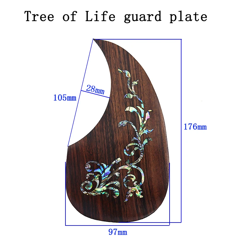 Acoustic Guitar Pickguard Rosewood inlaid with shell Pattern Decorated Self-adhesive Pick Guard Sticker for Guitar Acc