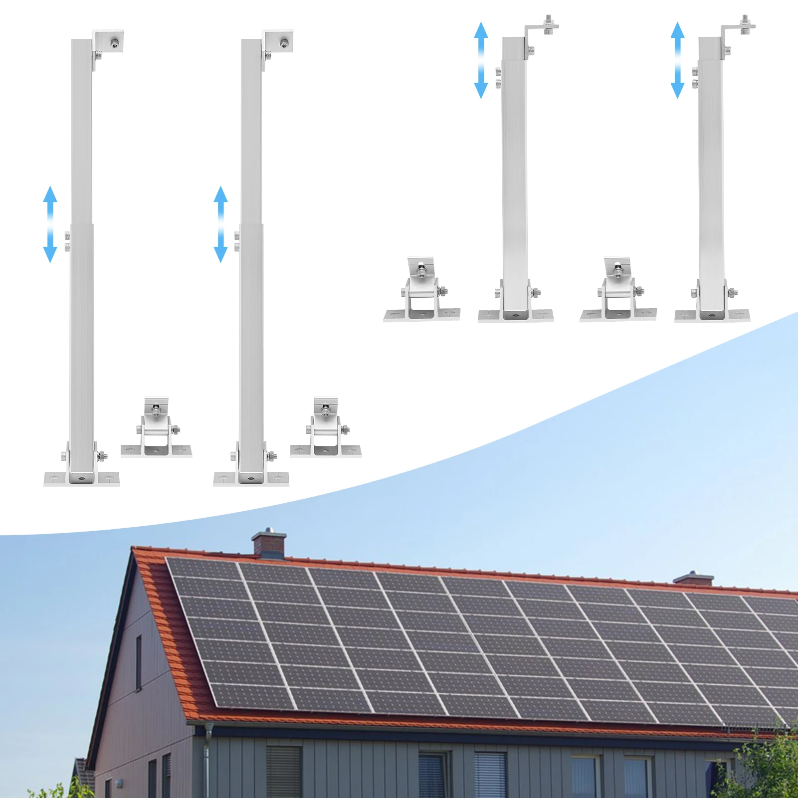 

4PCS Adjustable Solar Panel Mounting Brackets, 15-30° Tilt Angle Wall Floor Roof Mounting Kit for Balcony, 100kg Load Bearing