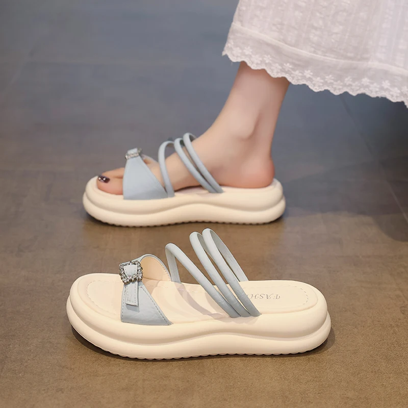 

Summer New Fairy Style Women Sandals Slides Minimalist Versatile Two Ways Wear Soft Non Slip Beach Casual Shoe
