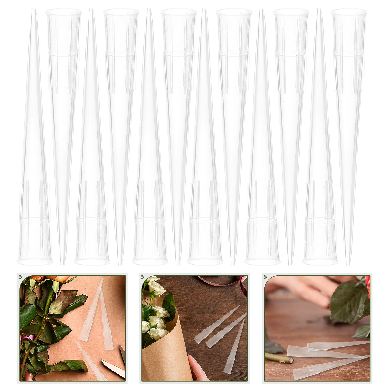 

50pcs Flower Mud Holder Stem Water Tube Transparent Plastic Fixation Tools Arrangement Artificial Flowers Simulation Garden