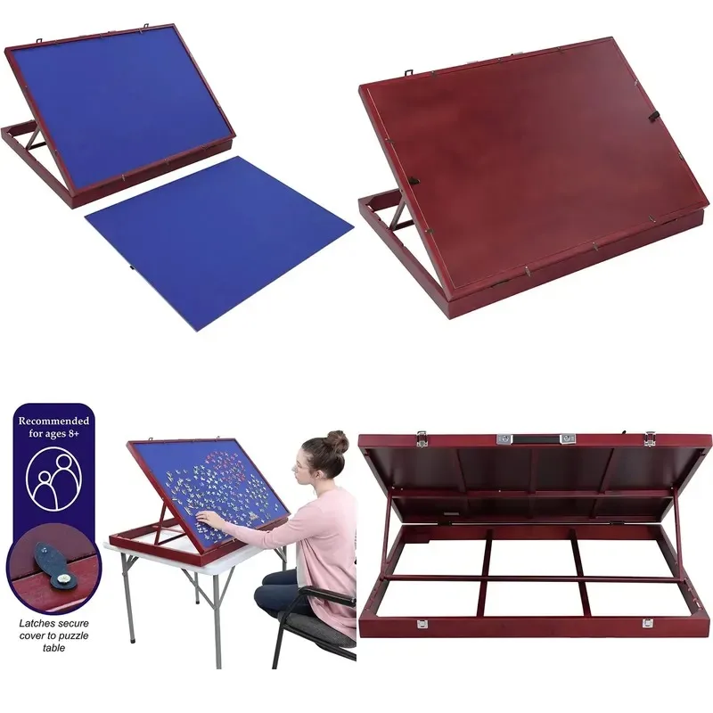 Adjustable Wooden Puzzle Board Easel with Non Slip Felt Surface Portable Tilting Table Supports Up to 1500 Pieces