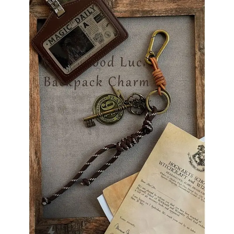 Magic bag pendant combination rope leather retro metal personalized keychain Harry Potter pendant view 3