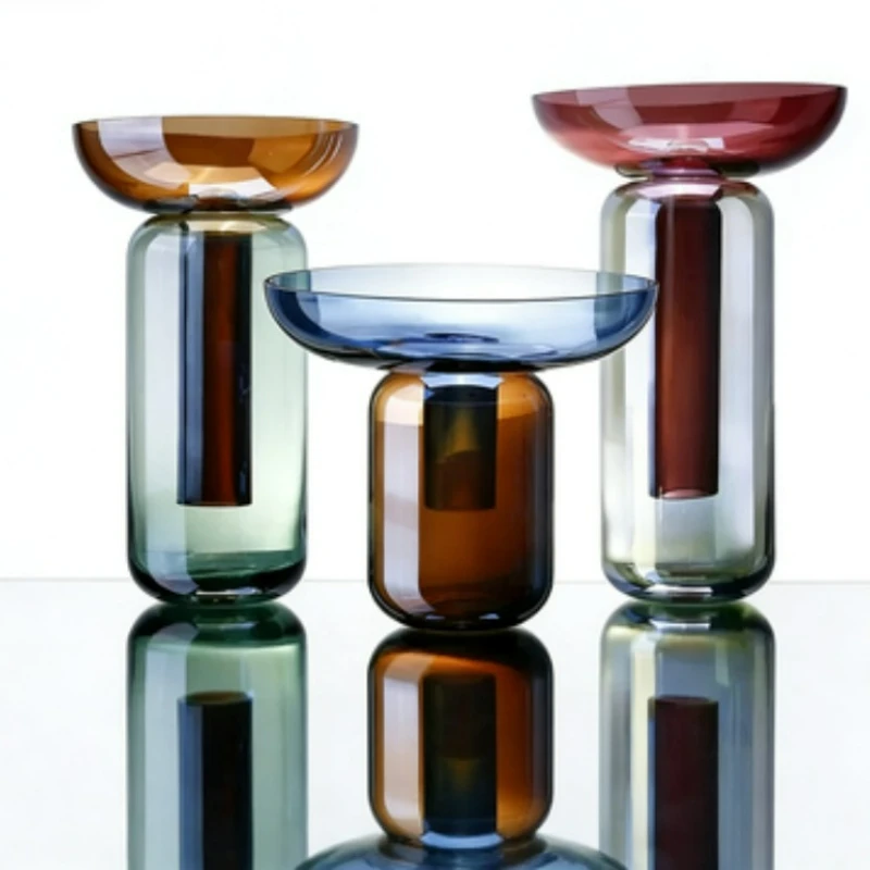 Gradient Colored Detachable Glass Vase Hydroponic Flower Pots Desk Decoration Artificial Flower Decorative Floral Arrangement