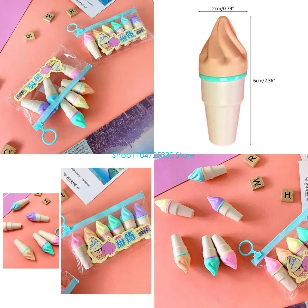 

P5EA 6pcs Cute Mini Highlighter Pen Kawaii Ice Cream Shape Fluorescent Marker Pens