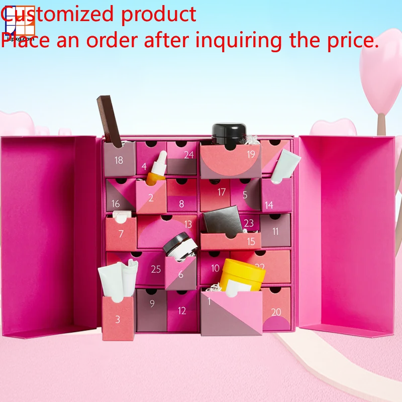 

2025.Custom 14 Drawers Packaging Box Set Cosmetic Empty Gift Box Countdown Beauty Valentines Advent Calendar Box 14 Day for Adul