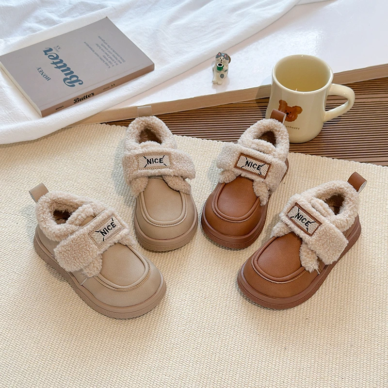 

Children Plush Warm Shoes for Girl 2025 Winter New Fashion Korean Style Soft Thick Sole Anti-slippery Versatile Chic Casual Shoe