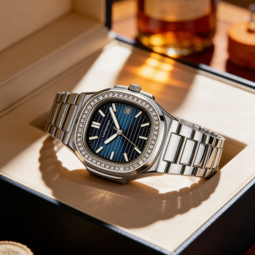 Luxurious Men's Automatic Mechanical Watch, Skeleton Design, Square Dial with Diamond Bezel, Luminous Hands, Date Window, Waterproof Business Watch, Men's Casual Watch, High-End Luxury Gift for Father, Husband, or Boyfriend
