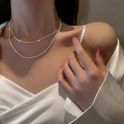925 Sterling Silver Double layer 1P Necklace For Women Sparkling Clavicle Chain Choker Fine Jewelry Wedding Party Birthday Gift