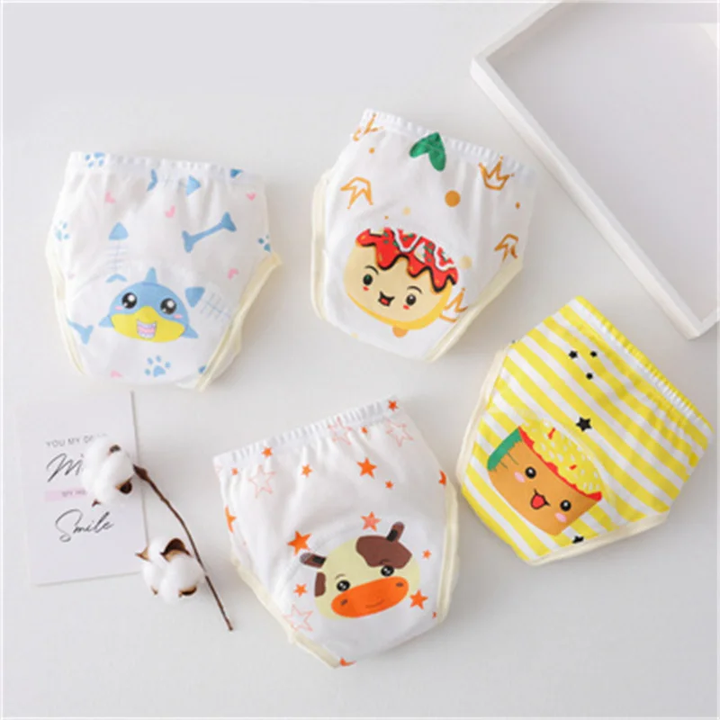 New Ins Cartoon Cartoon Fruit Vegetable Lemon Waterproof Pull Up Pants Gauze Diaper Cotton Pants Pull Up Pant for Children Gifts