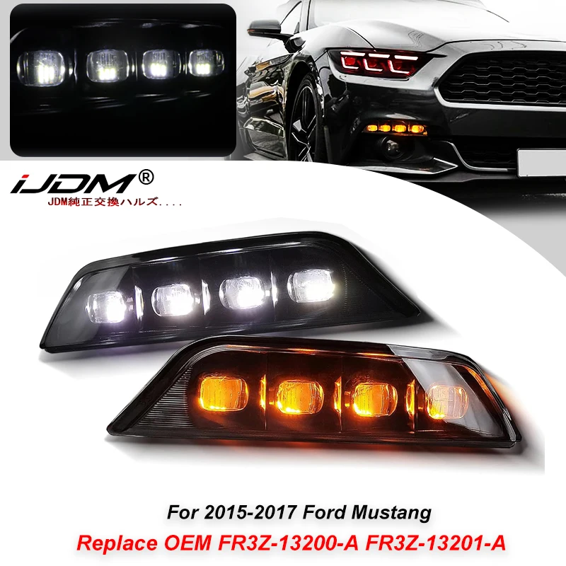 2X Led Amber+White Dynamic Front Turn Signal Light DRL Daytime Running Light For Ford Mustang 2015-2017 Shelby GT350 OBC Canbus