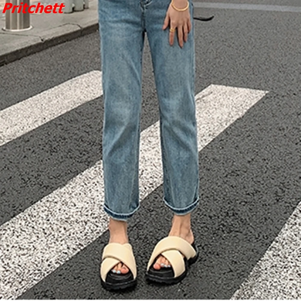 Solid Summer Leather Cross Tied Slippers Women's Open Toe Slingback Slip On Height Increasing 4.5Cm 2024 Casual Fashion Slides