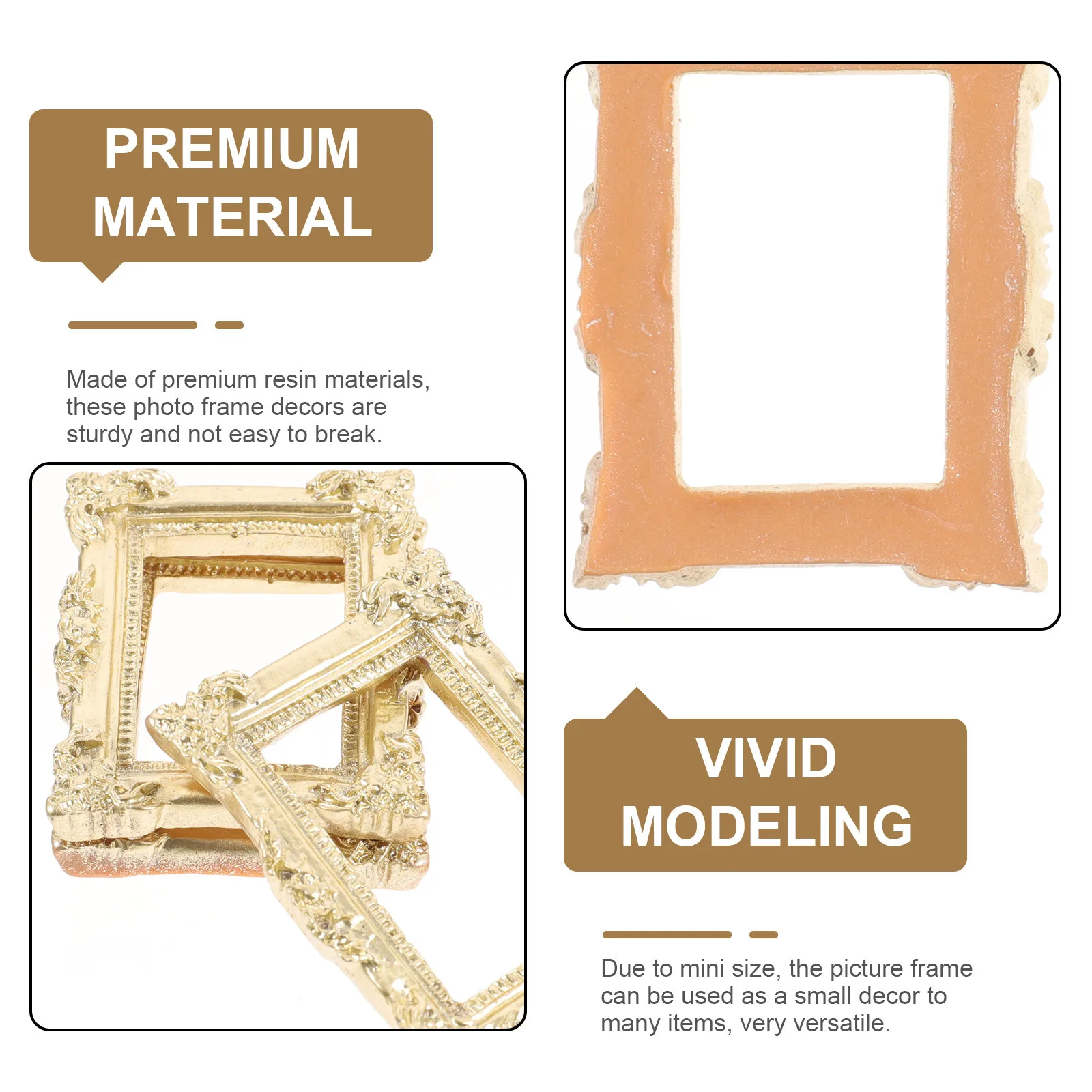 Moldura de foto vintage em miniatura, 9 peças, resina premium, faça você mesmo, fornecimento de artesanato para concha de telefone, ornamento, moldura compacta, decoração