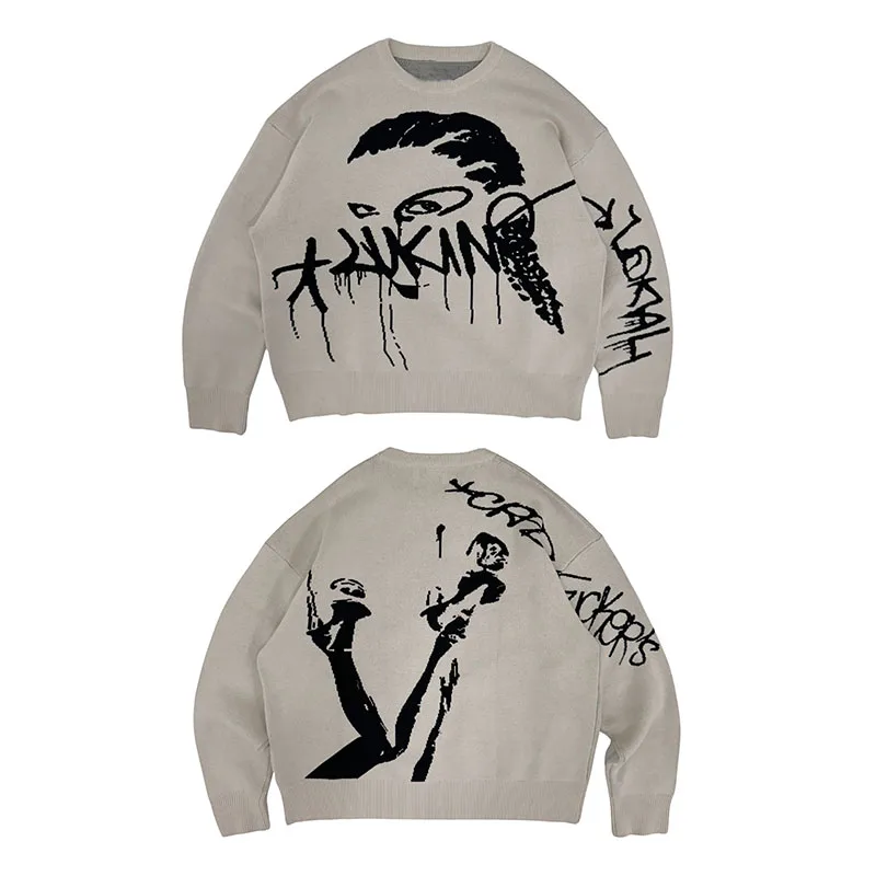 

Autumn/Winter Y2K Knitted Warm Casual Sweater Harajuku Style Long Sleeve Pullover Round Neck Fashion High Street Style
