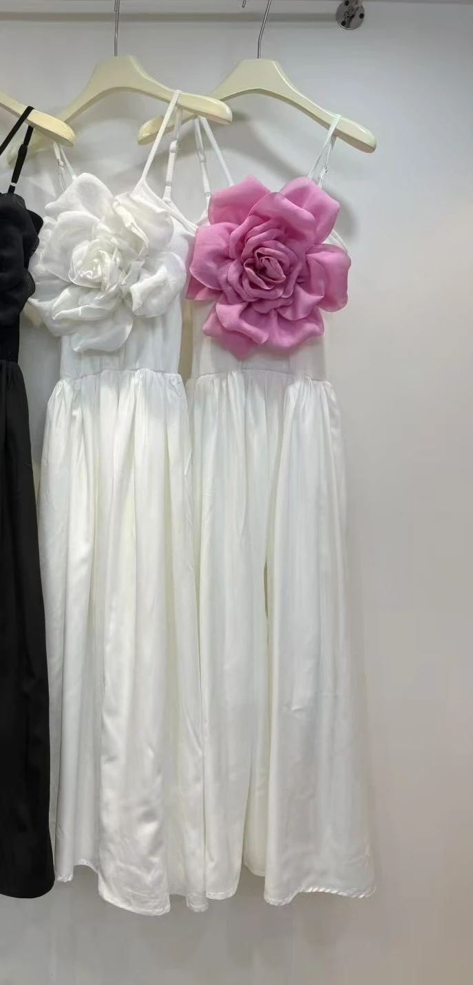 

Fashion Flower Sexy High Waist Causal A-line Strap Dress Causal Women Bottom Party Long Dresses