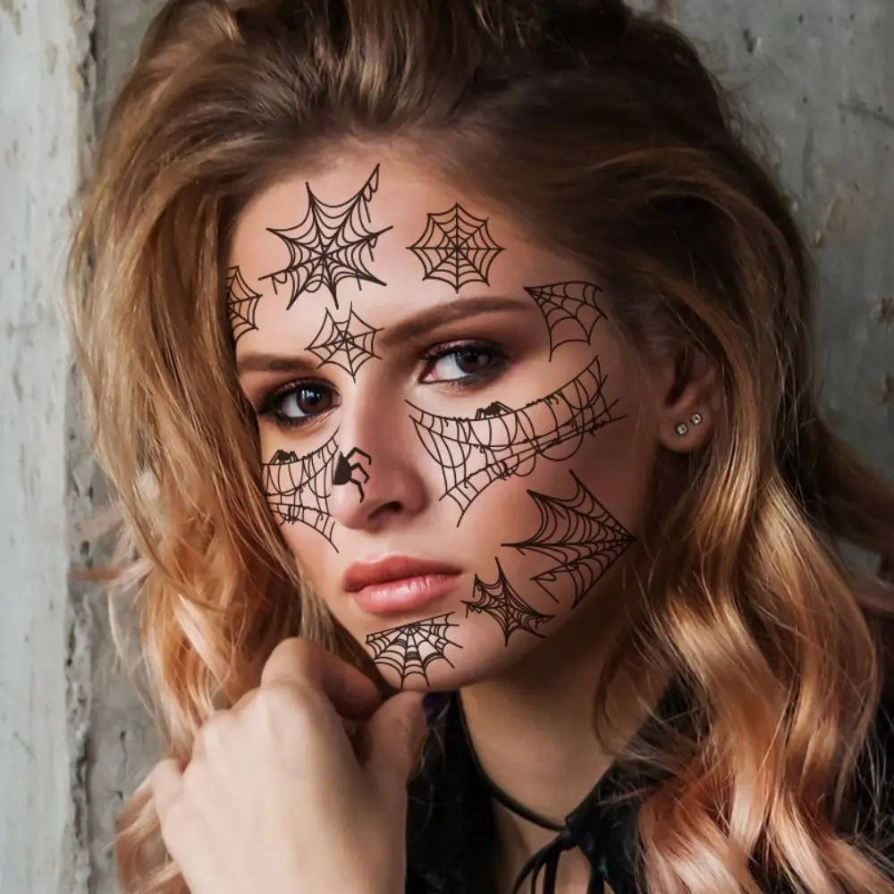 

12Sheets Waterproof Spider Web Face Patch DIY Mouth Halloween Scary Tattoo Body Art Decals Halloween Temporary Tattoos Stickers