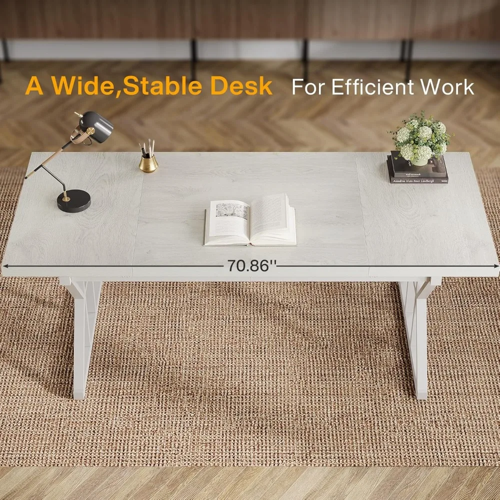 großer 70,86-Zoll-Chefschreibtisch, Home-Office-Computertisch im Industriestil, minimalistischer langer Schreibtisch für Business-Fu