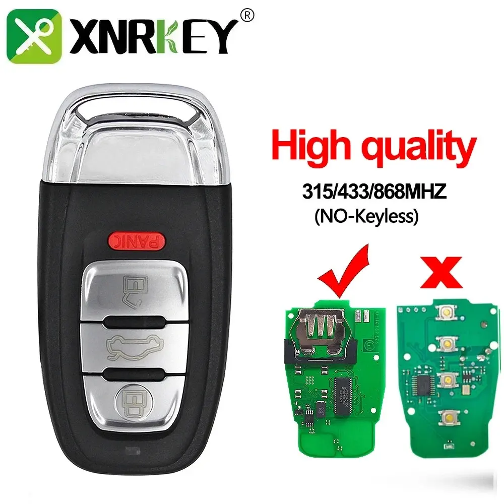 

XNRKEY 4 Button Car Remote Key PCF7945 Chip 315/433/868Mhz For Audi Q5 A4 A5 A6 A7 A8 RS4 RS5 S4 S5 Car Key No-Keyless NO Logo