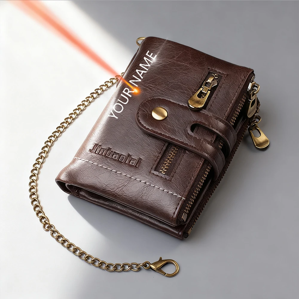 

Новый мужской короткий кошелек большой емкости с гравировкой имени, держатель для карт, мужской кошелек для монет, ретро, двойная молния, зажим для карт для мужчин