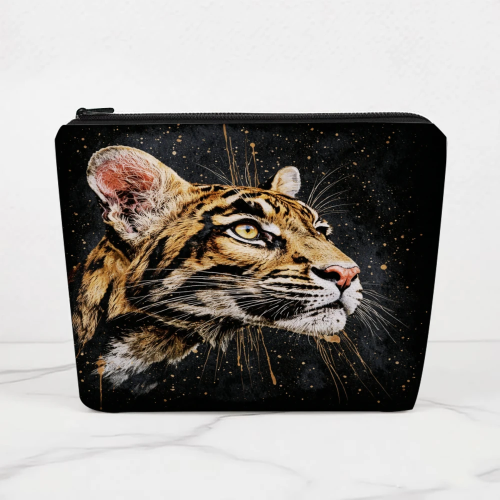 Tiger Face Cosmic Background Stars Makeup Bags for Girls Cosmetic Pouch Toiletry Bag Pencil Case Travel Storage