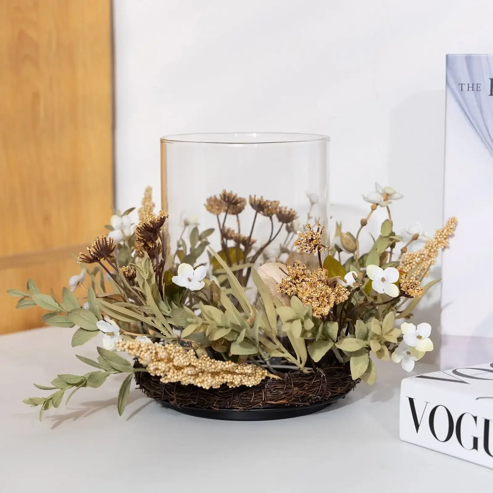 (แพ็ค 2 ชิ้น) เชิงเทียนเสาเฮอริเคนตกแต่งในร่ม 8 นิ้ว พร้อมดอกไม้ประดิษฐ์ สวยงามและมีสไตล์