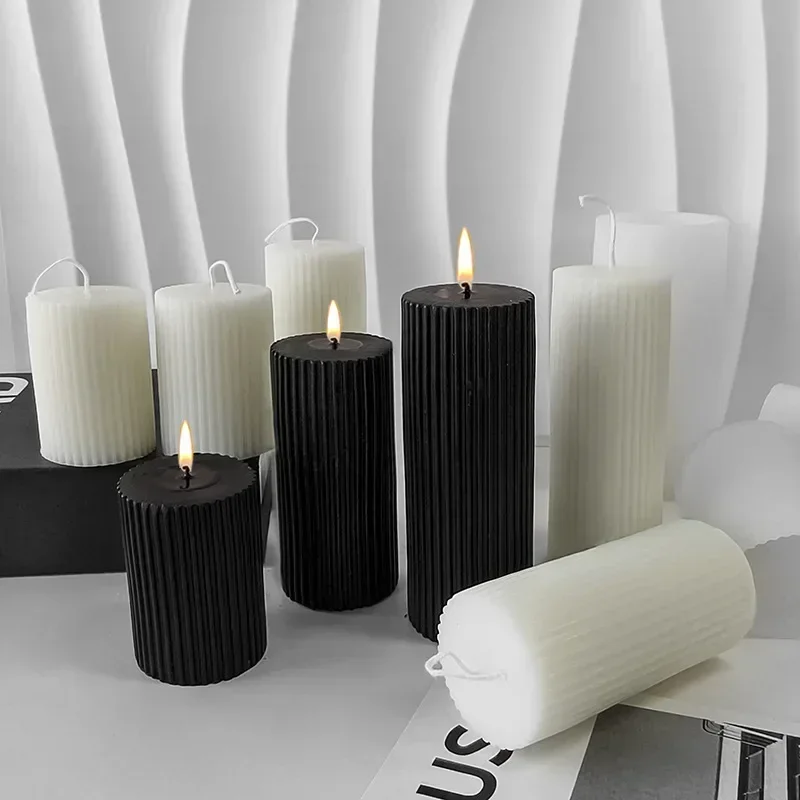 

Striped Cylindrical Silicone Mold Handmade Pillar Church Candle Mold Gypsum Resin Christmas Ornament Soap Mold Minimalist Style