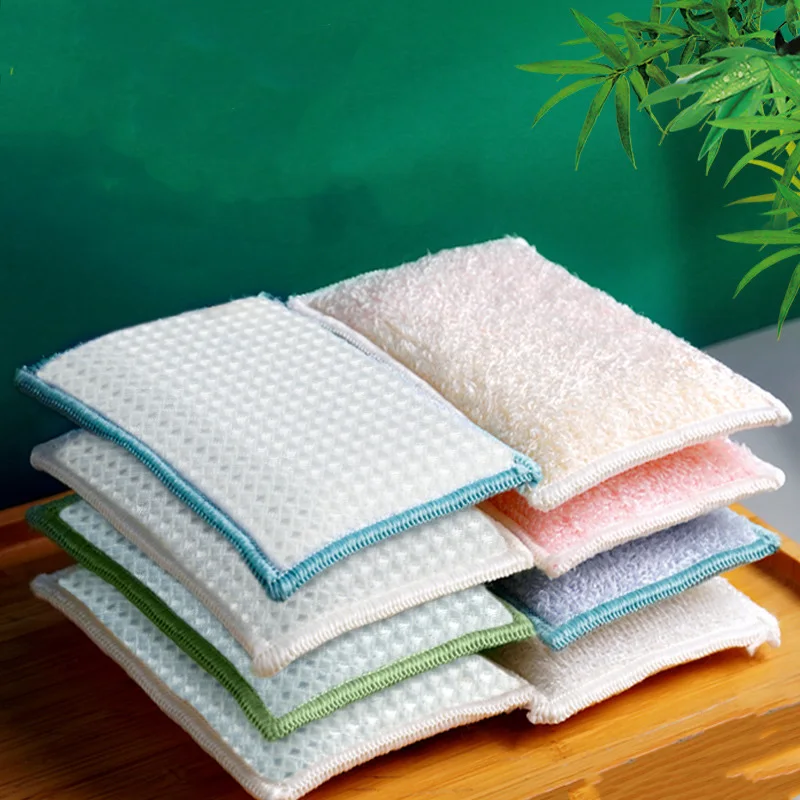 

Губка для мытья посуды из бамбукового волокна, безмасляная губка для мытья посуды, тряпка для чистки, тряпки для протирания, двусторонняя бытовая щетка для чистки