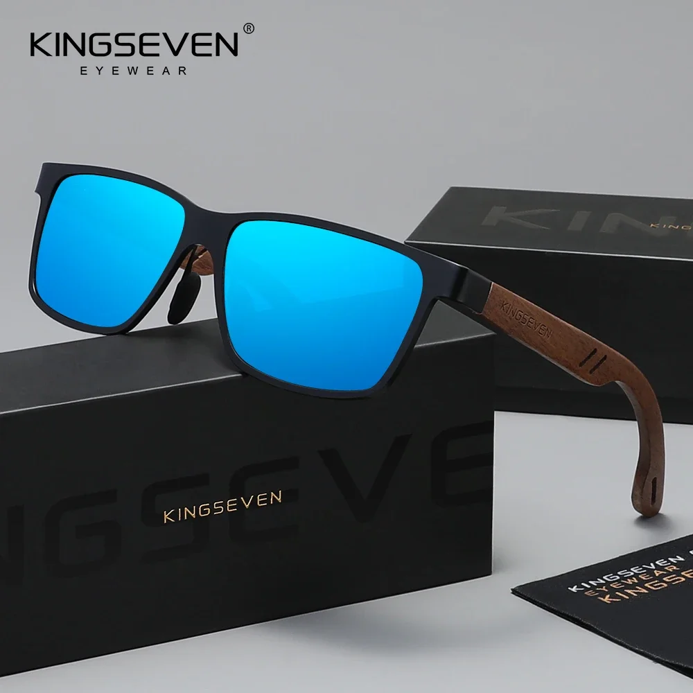 KINGSEVEN Sonnenbrille im natürlichen Holzdesign, Vintage, Unisex, polarisiert, UV400, Sportbrille, Fahr- und Reisebrille, Sommerbrille
