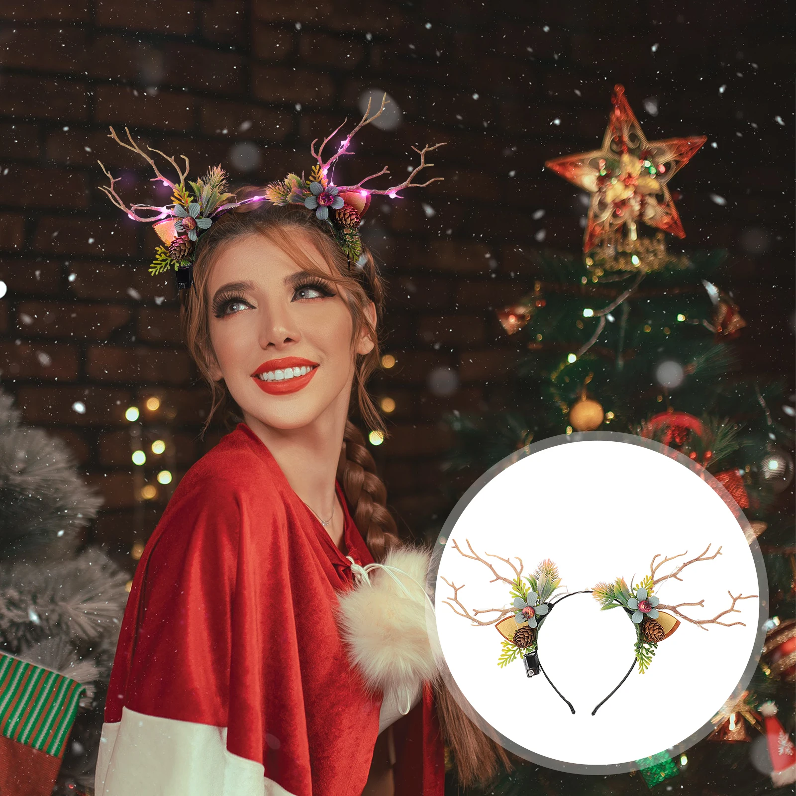

1pc Glowing Antler Hair Wear Premium Durable Kids Party Headdress Creative Luminous Xmas Cosplay Hairband Festival Costume