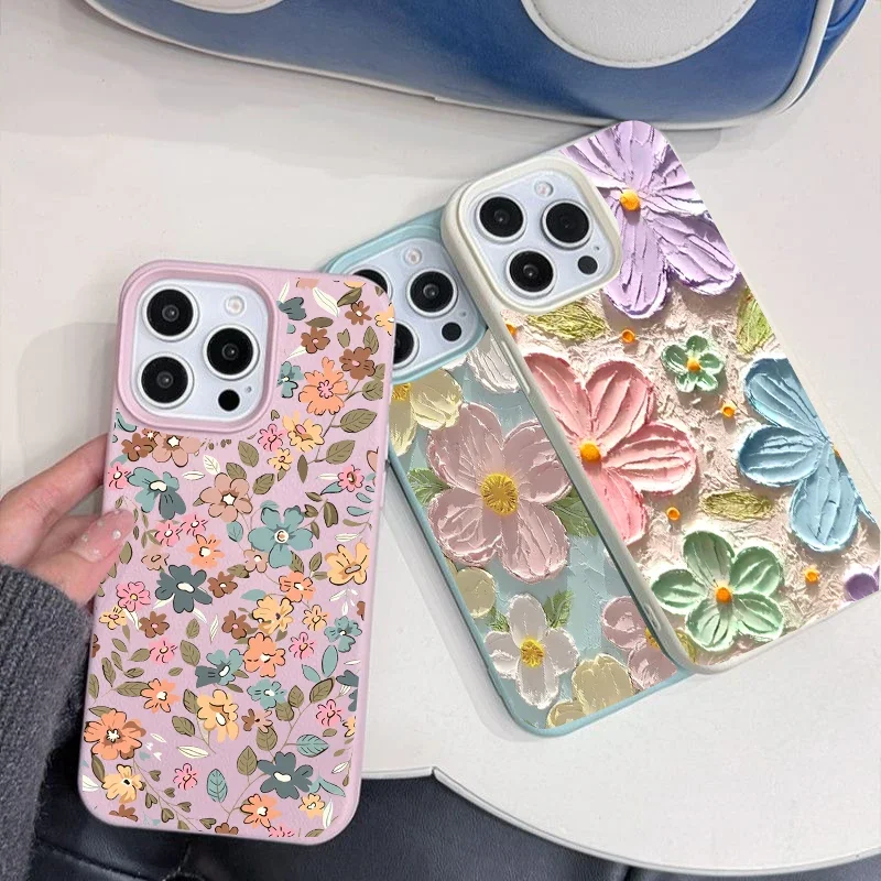 Case For Samsung Galaxy S26 S25 S24 Ultra S23 S22 Plus FE A57 A37 A16 A36 A26 A55 A54 Cute Flower Leather Texture Silicone Shell