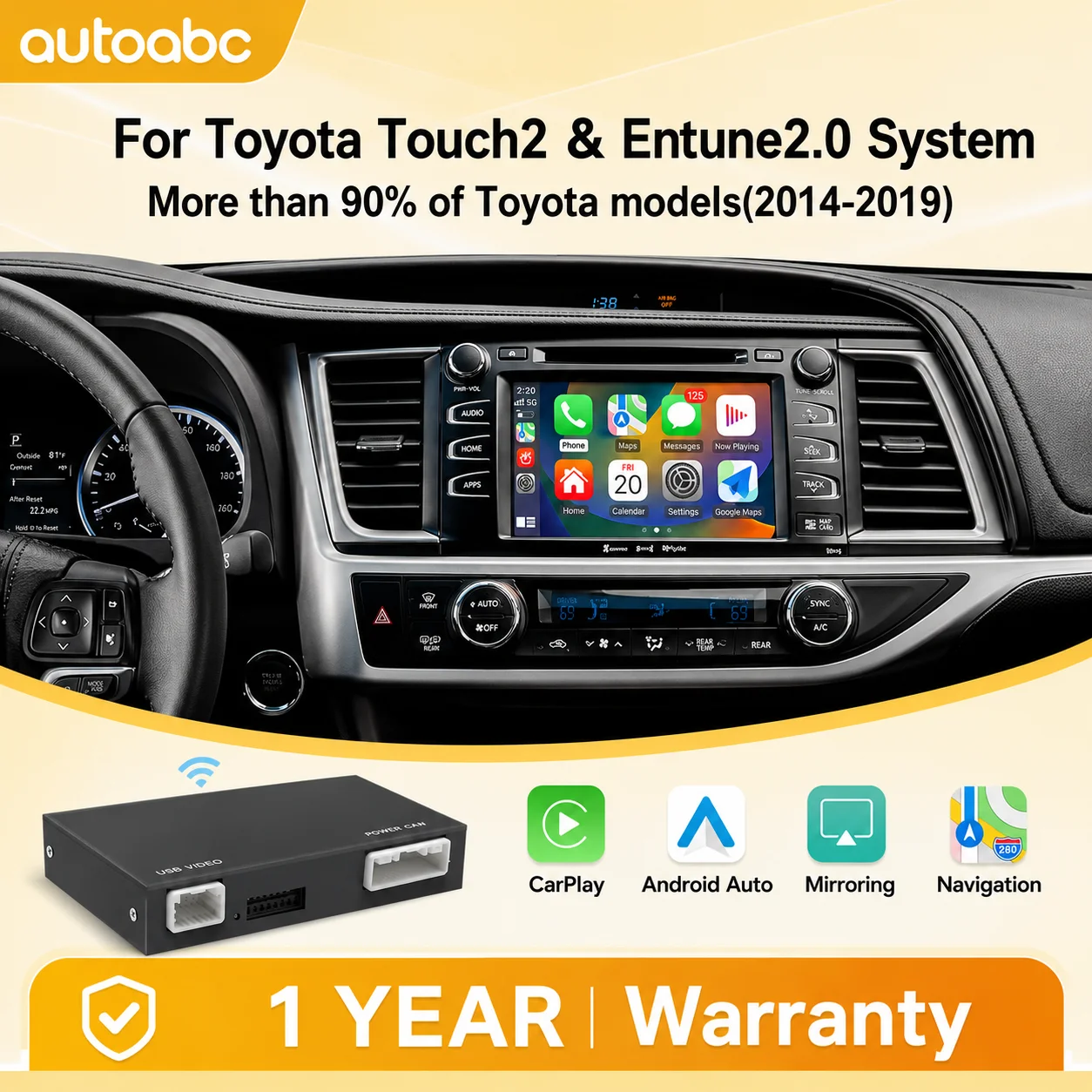 Bezprzewodowy Carplay do TOYOTA Auris Yaris Avensis RAV4 Prius C-HR Corolla Camry 2014-2018 z Android Auto Mirror Link AirPlay