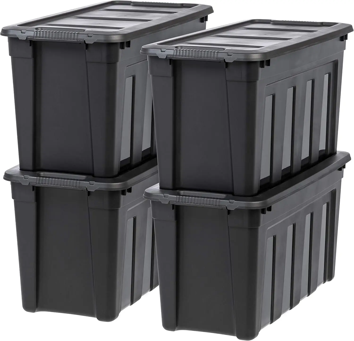 

31 Gallon Heavy Duty Storage Totes with Easy-Grip Handles, 4 Pack - Large Bins with Lids Garage Organizing Tubs, Durable Stac