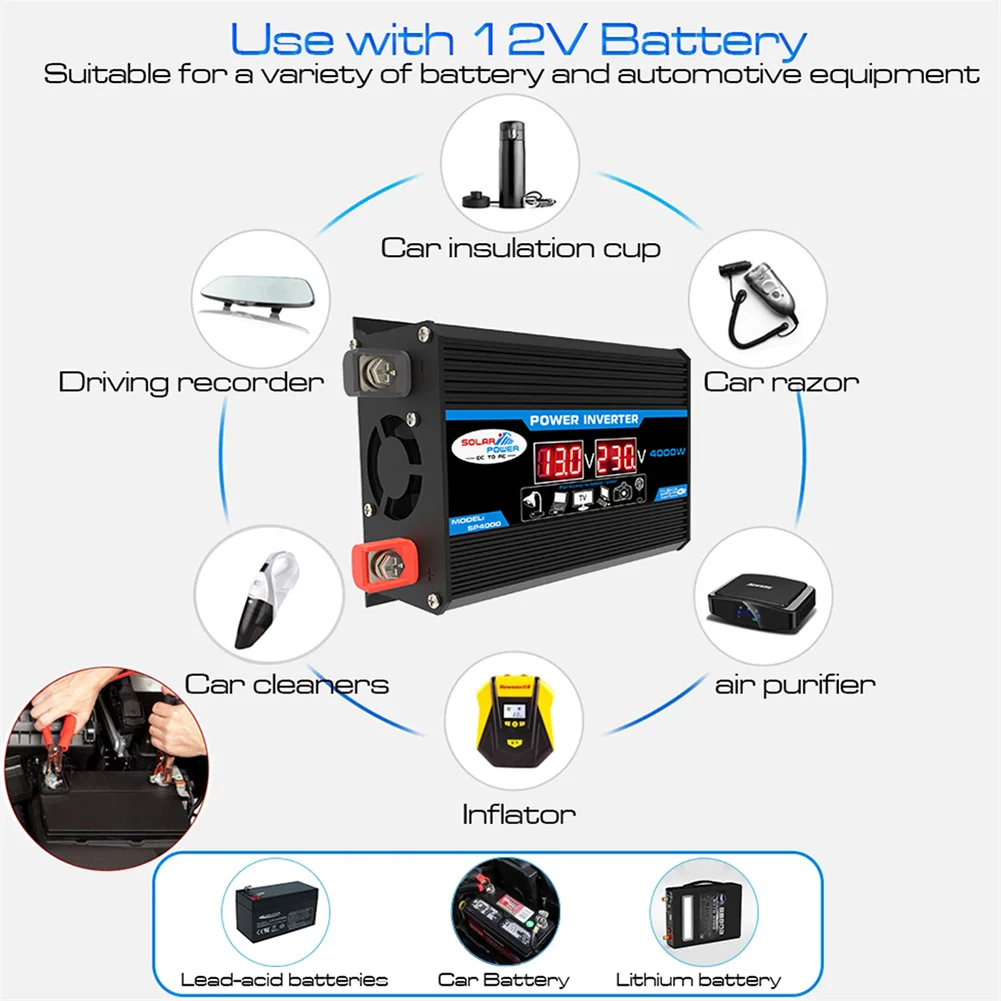 Car Inverter Dual LCD Digital Display Car Power Inverter Voltage Transformer Modified Sine Wave for Auto Steamboat Accessories