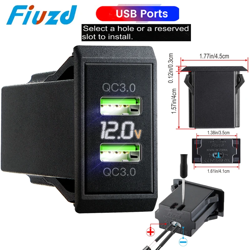 Quick Fast Charge Adapter 3 Port USB Phone Charger on Car Charger Adapter for 12V/24V Truck Motorcycle RV Marine Boat