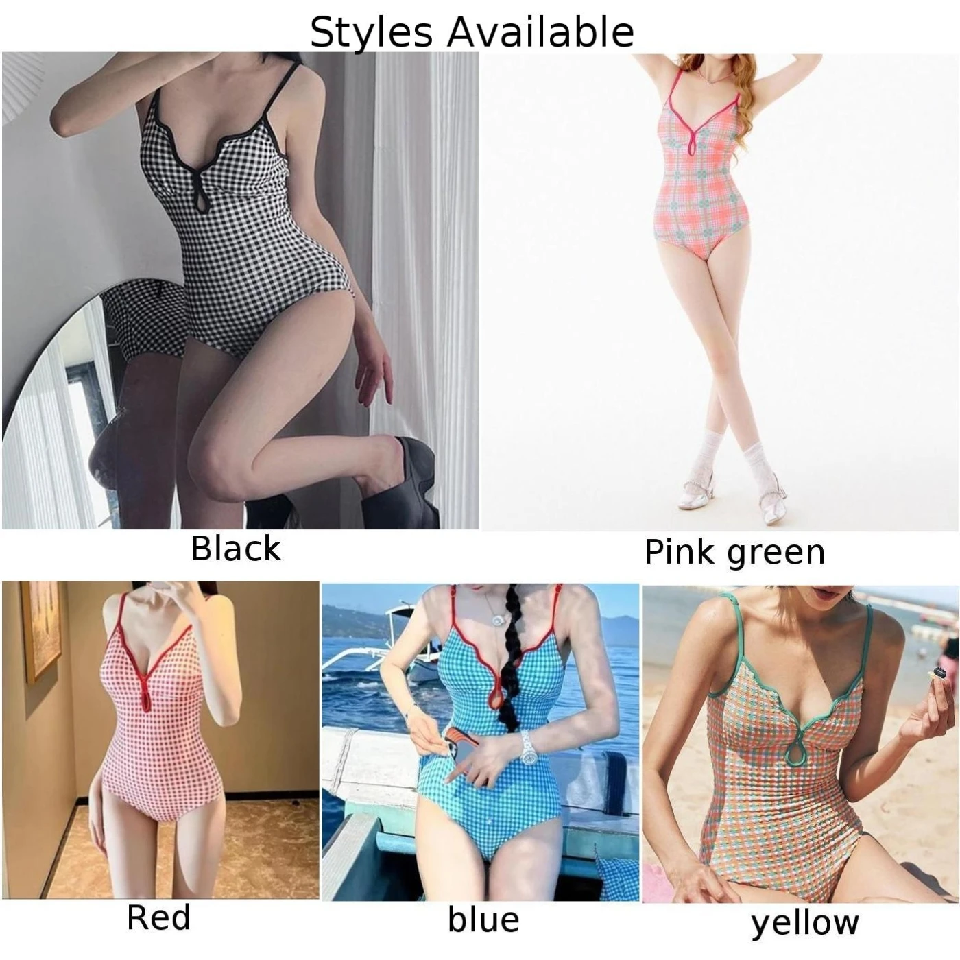 여성 수영복 체크 무늬 수영복 해변 휴가 검은 수영복 파란색 수영복 녹색 수영복 분홍색 수영복 빨간색 수영복