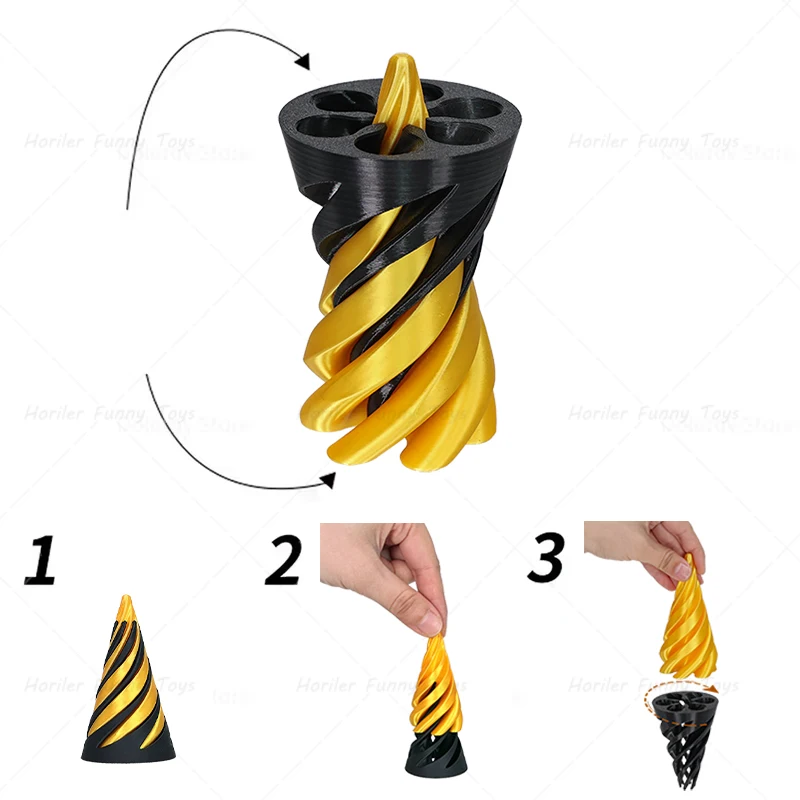 3D Printed Spiral Cone Toy Impossible Pyramid Christmas Tree Passthrough Sculpture Mini Vortex Thread Illusion Fidget Toy