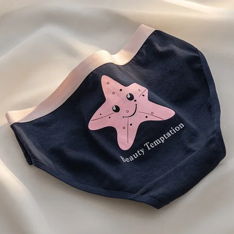 2Pc New Women Panties Cartoon Underwear Women's Mid-waist Navy Starfish Cotton Fabric Cotton Crotch Hip Lift Girly Cute Briefs