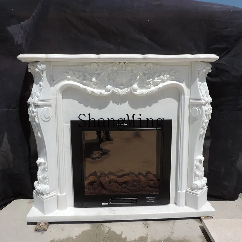 

CLL Marble Fireplace Stone Carving Sculpture White Marble Decorative Background Wall Relief Natural Stone Fireplace Mantel
